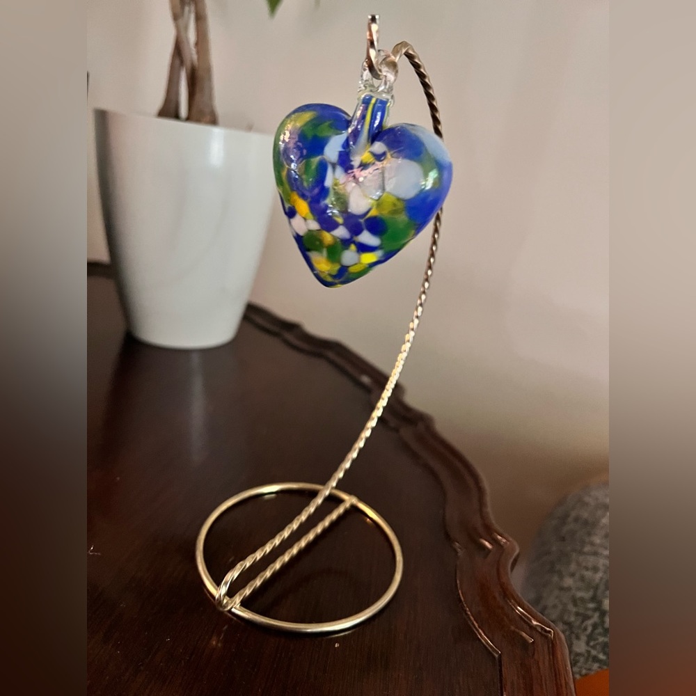 Hand blown glass heart on stand